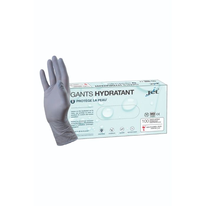 Gants Hydratants Nitrile Non Poudrés JET - Taille 7 / S Boite de 100