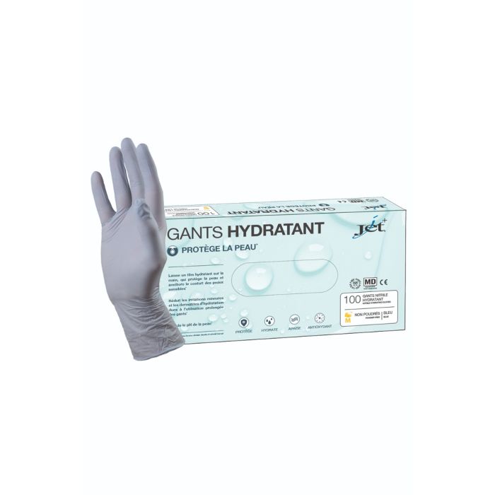 Gants Hydratants Nitrile Non Poudrés JET - Taille 8 / M Boite de 100